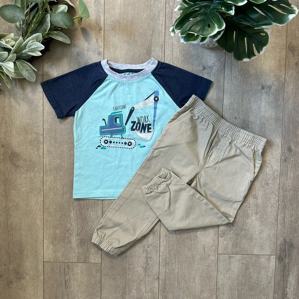 Kids Headquarters Toddler Boy Outfit Construction Work Zone Top & Cargo Joggers